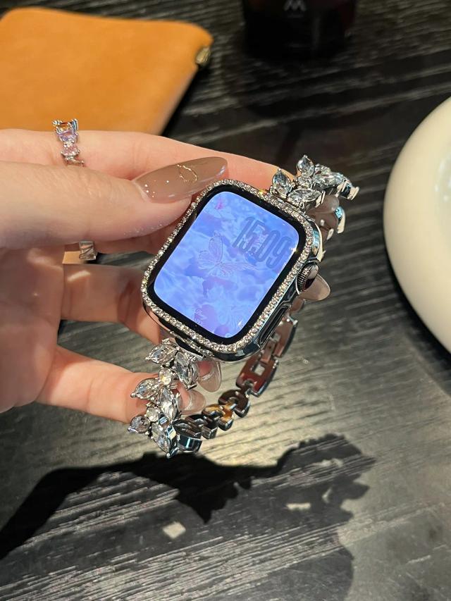 بند اپل واچ Diamond leaf bracelet با گارد نگینی